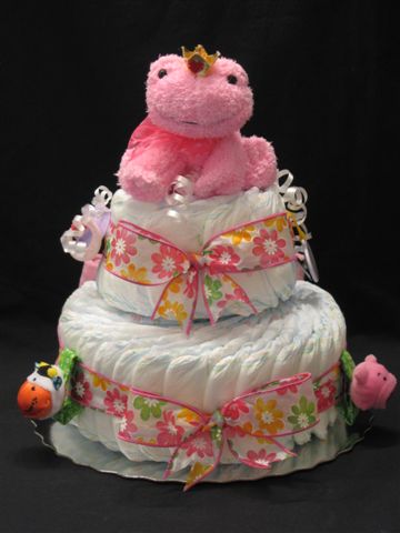 2 tiered Welcome Home Diaper Cake by Blooming Bundles