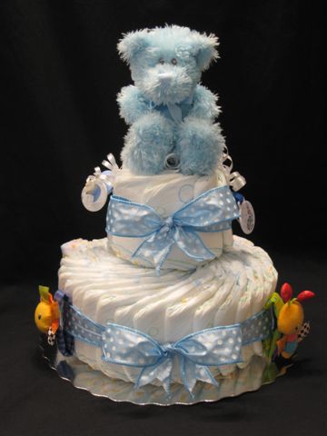 2 tiered Welcome Home Diaper Cake by Blooming Bundles